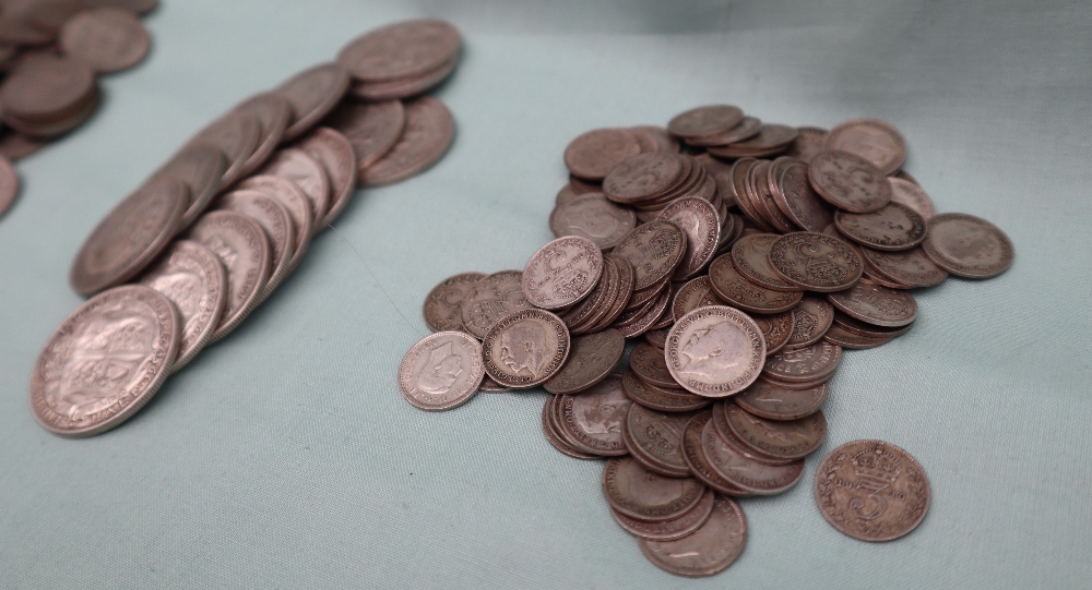 A large collection of white metal coins including crowns, half crowns, Florins, 3d, etc, - Image 4 of 4