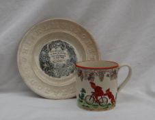 A Wedgwood creamware mug transfer decorated with vine laves and grapes,