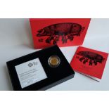 Royal Mint - A 2019 United Kingdom 1/10th ounce gold coin, produced for the Lunar Year of the Pig,
