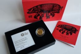 Royal Mint - A 2019 United Kingdom 1/10th ounce gold coin, produced for the Lunar Year of the Pig,