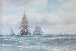 Arthur Wilde Parsons (1854 - 1931) Shipping in a stiff breeze Signed and dated '96 Watercolour,