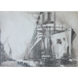 Frank Henry Mason An ocean going liner (Possibly The Titanic) An etching Signed in pencil to the