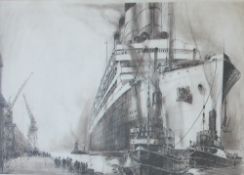 Frank Henry Mason An ocean going liner (Possibly The Titanic) An etching Signed in pencil to the