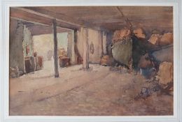 Gyrth Russell The old boathouse Watercolour Signed 36 x 53cm ****Artists Resale Rights may apply