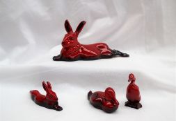 A Charles Noke for Royal Doulton model of a Hare, 19cm long, together with a smaller example,