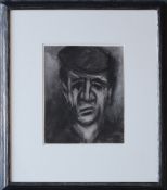 Mike Jones "Ffermwr" Head and shoulders portrait of a farmer Charcoal Signed and inscribed verso 25