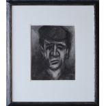 Mike Jones "Ffermwr" Head and shoulders portrait of a farmer Charcoal Signed and inscribed verso 25