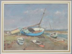 Gyrth Russell (1892 - 1970) A sailing boat at low tide Watercolour Signed 26 x 36cm