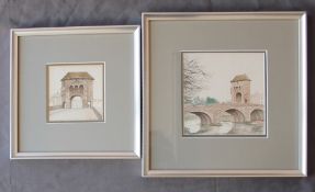 Neil Hopkins Monnow Bridge Watercolour Signed and dated 1981 13.5 x 13.