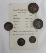 James II gun money, including a crown, half crown, shilling and Do.