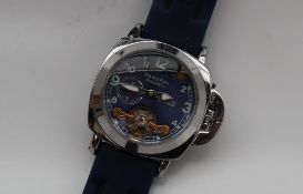 WITHDRAWN - A Panerai automatic Luminor Marina wristwatch, with a blue dial, luminous numbers,