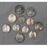 A collection of 1887 silver coins, including three crowns, three double florins, three half crowns,