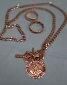 A 9ct yellow gold necklace, together with a St Christopher and two other pendants,