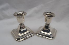 A pair of George VI silver desk candlesticks, of square tapering form, Birmingham, 1939,