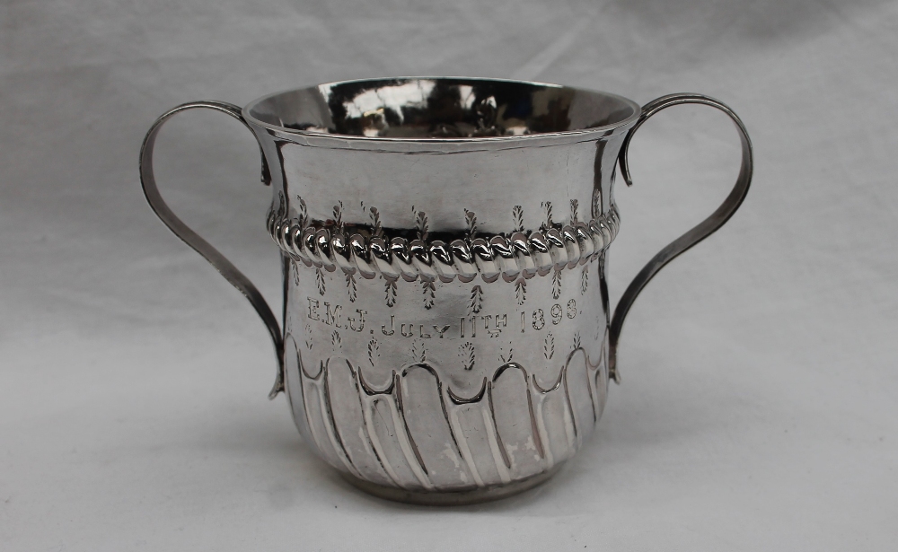 A George III silver two handled cup, with floral embossing, - Image 2 of 3
