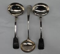 A pair of Victorian fiddle pattern sauce ladles, Exeter, 1852, William Rawlings Sobey,