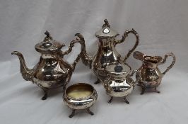 A Camusso Peruvian silver five piece teaset, comprising a coffee pot, teapot, cream jug,