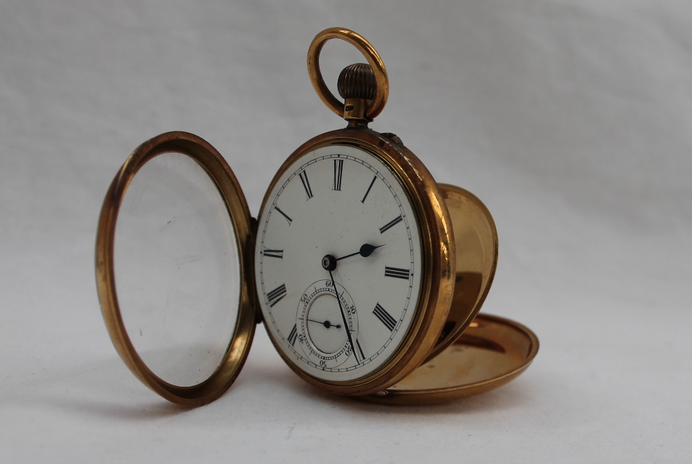 A late Victorian 18ct yellow gold open faced keyless wound pocket watch,