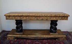 A gilt decorated and parquetry console table,