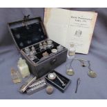 A leather pharmaceutical case with glass bottles bearing labels for Edward B Stamp,