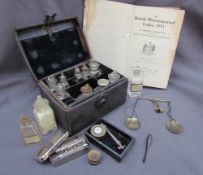 A leather pharmaceutical case with glass bottles bearing labels for Edward B Stamp,