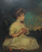 After Sir Joshua Reynolds Portrait of a young girl seated in a landscape Oil on canvas 74 x 62cm