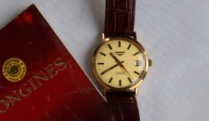A Gentleman's Longines Conquest automatic wristwatch, the gilt dial with batons and a date aperture,