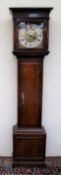 A George III mahogany long case clock, the flat hood with moulded cornice,