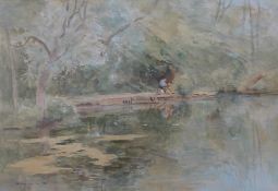 Arthur Miles (1905 - 1987) "Artist at Synt y Nyll Pond" Signed and dated 1981 Watercolour and