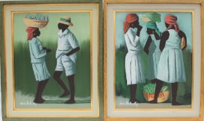 Claude Dambreville Haitian figures Oil on canvas 50 x 40cm together with another similar (a pair)