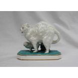 A Continental porcelain table top match dispenser modelled as a cat and kitten,