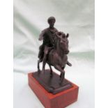 A bronze model depicting Marcus Aurelius on horseback, the original in the Capitoline Museum Rome,