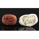 Mesopotamian Banded Agate Stamp Seal w/ Lion & Ibex