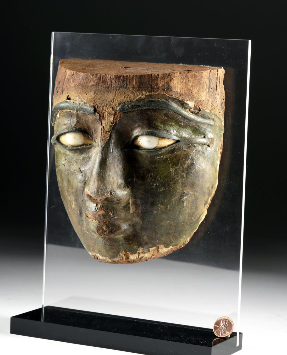 Egyptian Stuccoed Mask -Stone Eyes, Bronze Brows & Lids