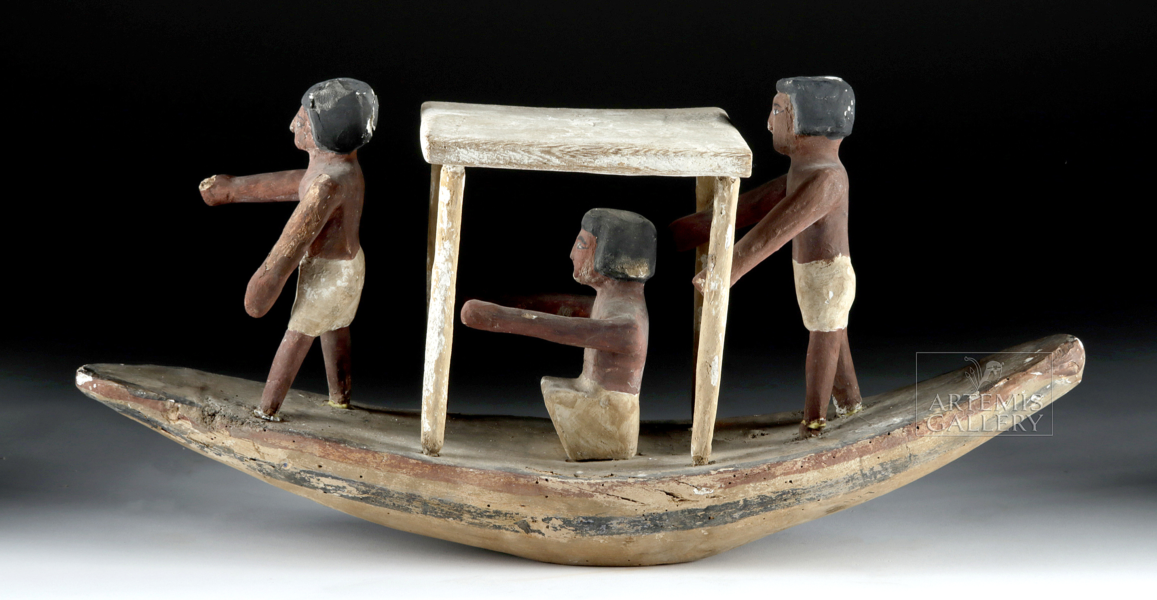 Egyptian New Kingdom Wooden Boat & Boatmen - Image 3 of 6