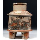 Rare Mayan Peten Lidded Polychrome Vessel