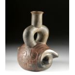 Fine Chavin Brownware Stirrup Vessel - Conch Form