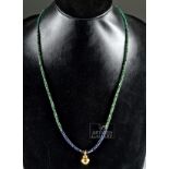 Panamanian Gold Bell w/ Emerald & Sapphire Necklace