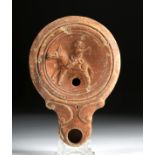 Roman Pottery Oil Lamp w/ Pan Riding Horse