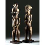 Pair of Early 20th C. Kuba Wooden Initiation Figures