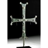 Superb Holyland Byzantine Brass Cross w/ Glass