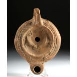 Roman Pottery Oil Lamp w/ Roosters