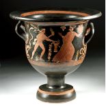 Very Large Greek Apulian Bell Krater - Satyr & Maenad