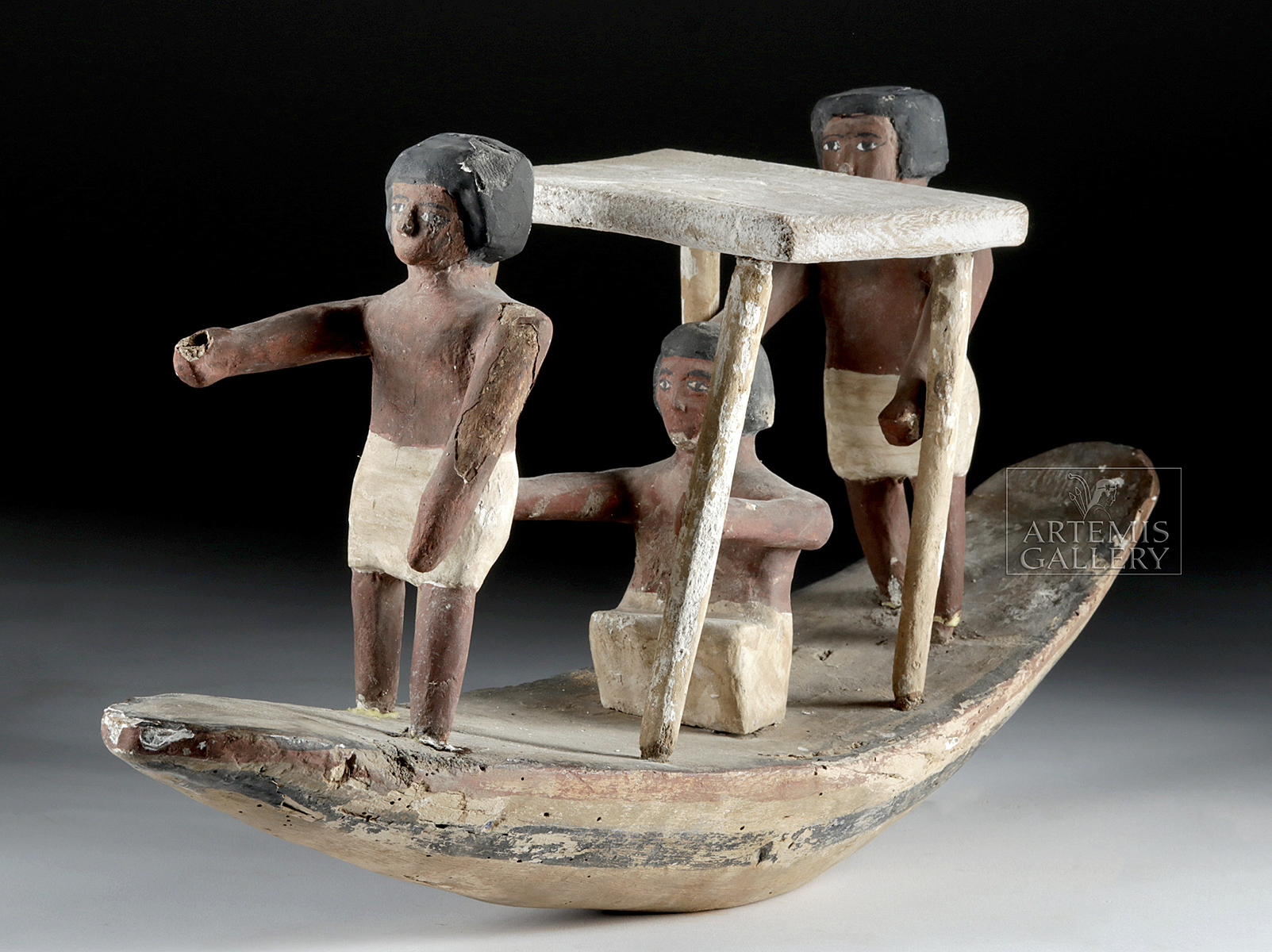 Egyptian New Kingdom Wooden Boat & Boatmen - Image 2 of 6