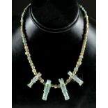 Egyptian Necklace w/ Faience Amulets, Gold Beads