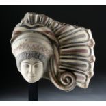 Superb Large Etruscan Polychrome Antefix of Woman