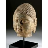 Chinese Northern Qi Gilded Stone Buddha Head