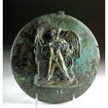 Amazing Greek Bronze Box Mirror & Lid w/ Eros