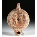 Roman Pottery Oil Lamp with Dwarves
