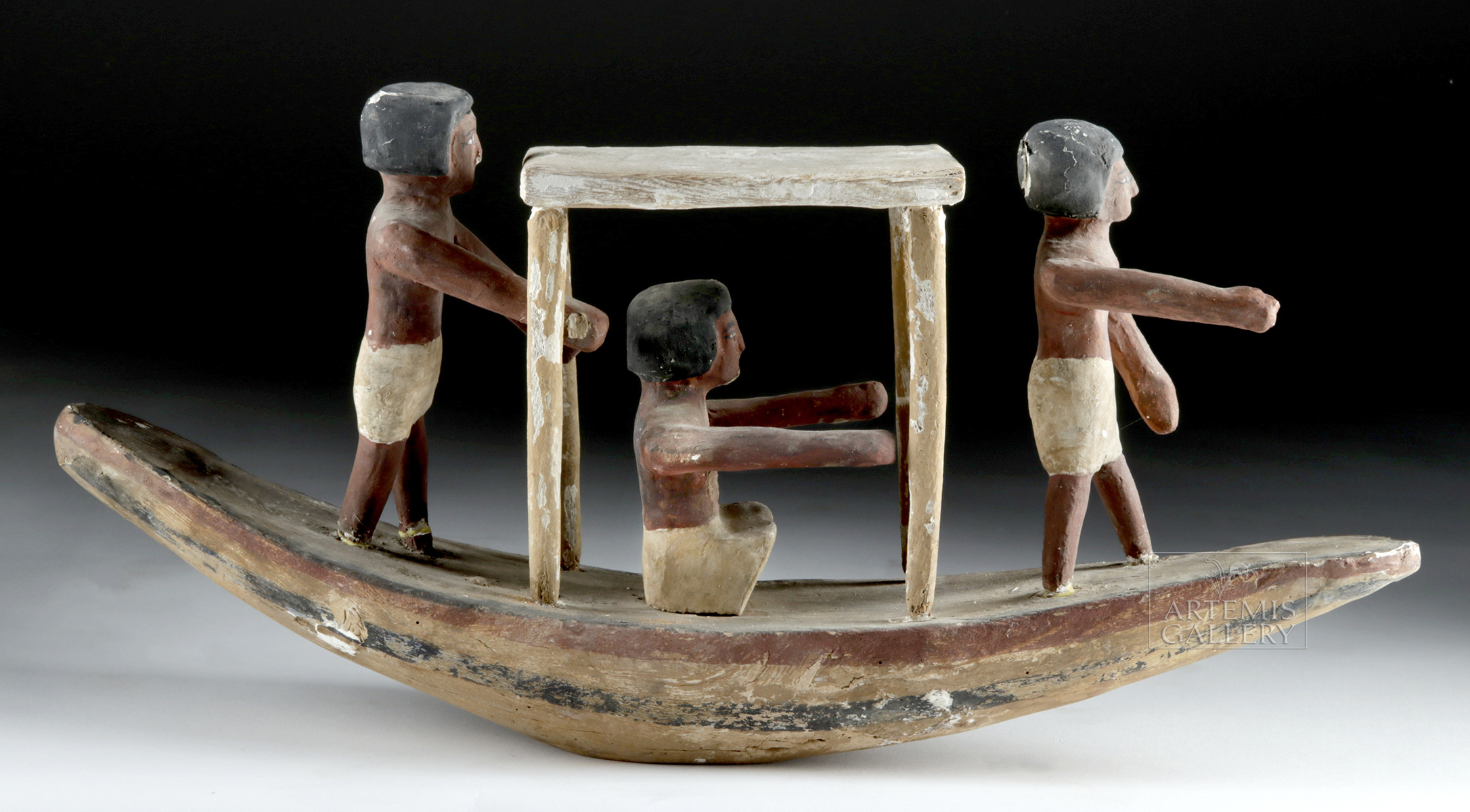 Egyptian New Kingdom Wooden Boat & Boatmen - Image 4 of 6